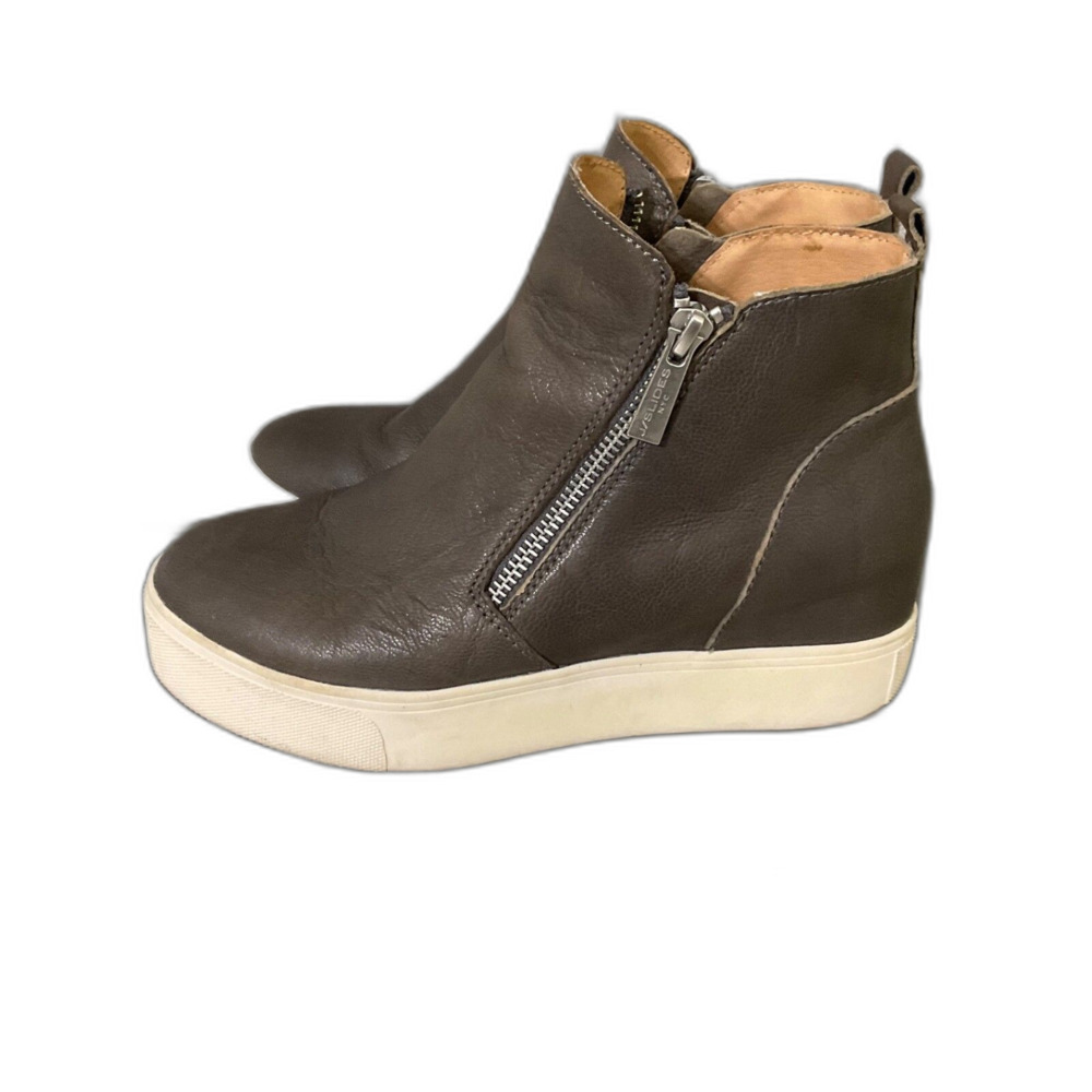 J/SLIDES  Tan Brown  Leather  Booties women’s  7 M Double Zipper platform Bloke